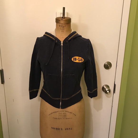 HANK Navy blue 3/4 sleeve crop length track jacket - Picture 3 of 7